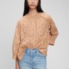Eyelet Three-Quarter Sleeve Top